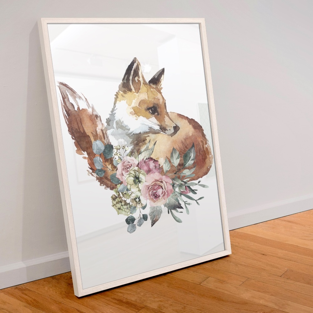 Watercolor Floral Red Fox Portrait Wall Art Illustration Print Poster Unframed - Picture 7 of 17